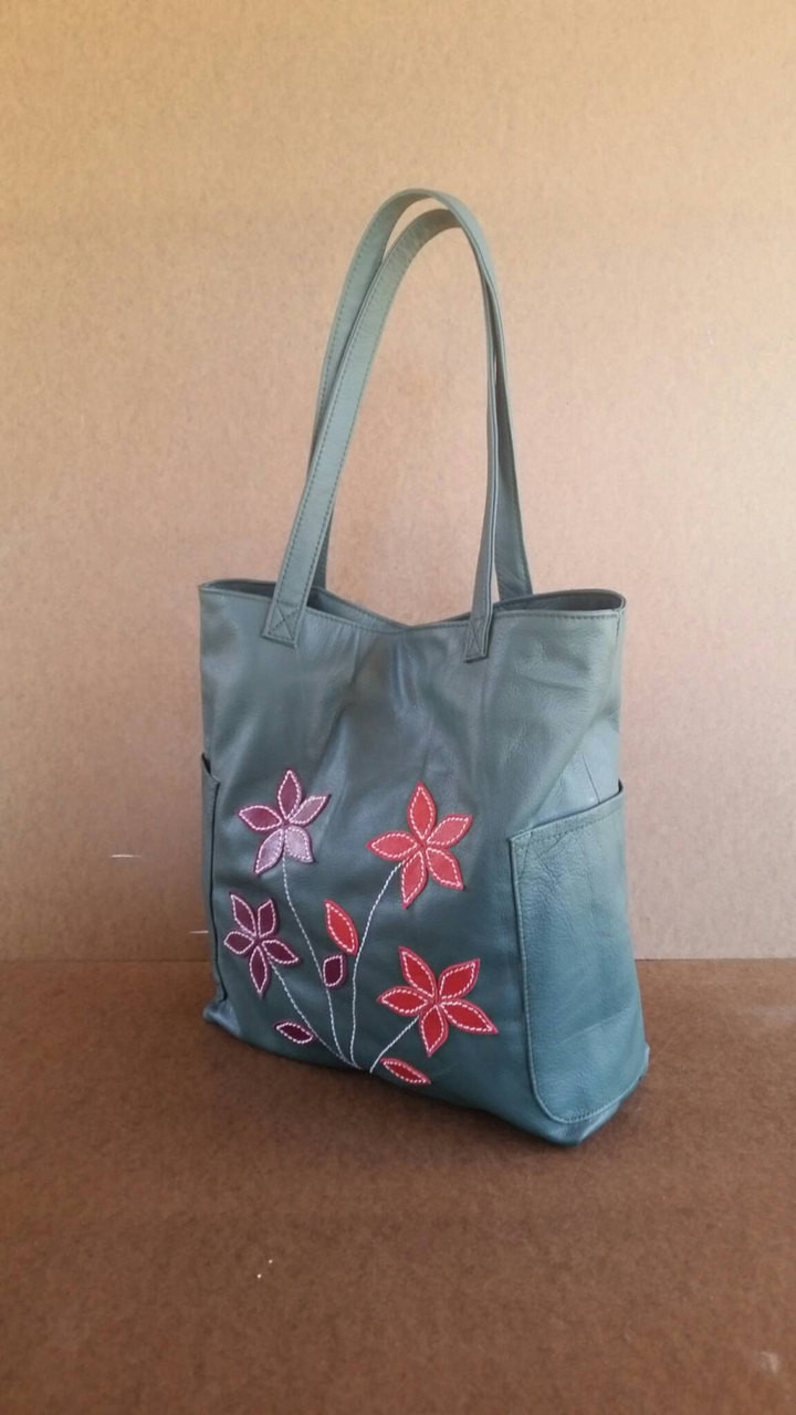 Green Leather Tote Bag, Everyday Shoulder Handbag, Yury - Fgalaze ...