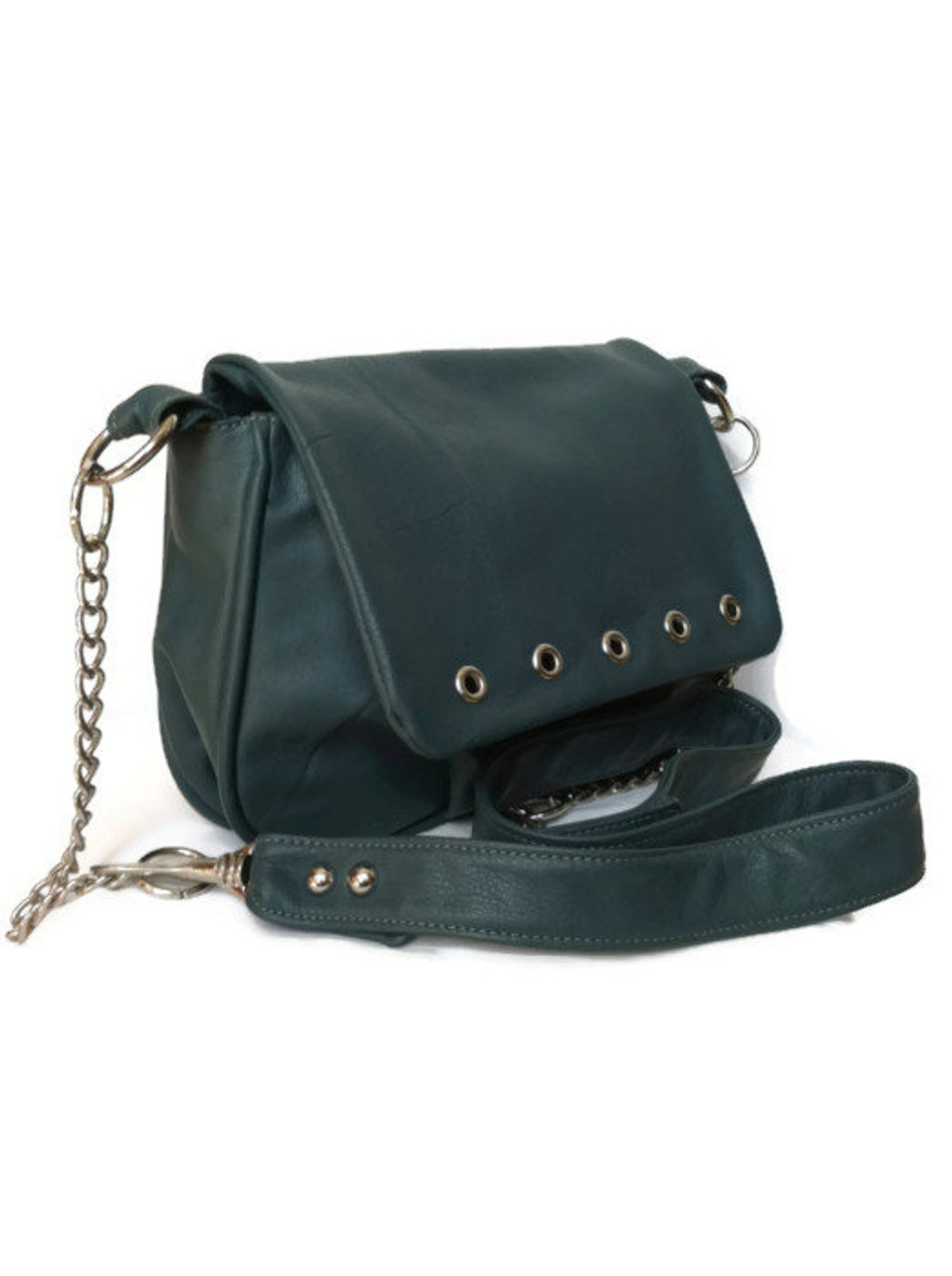 hunter green leather purse