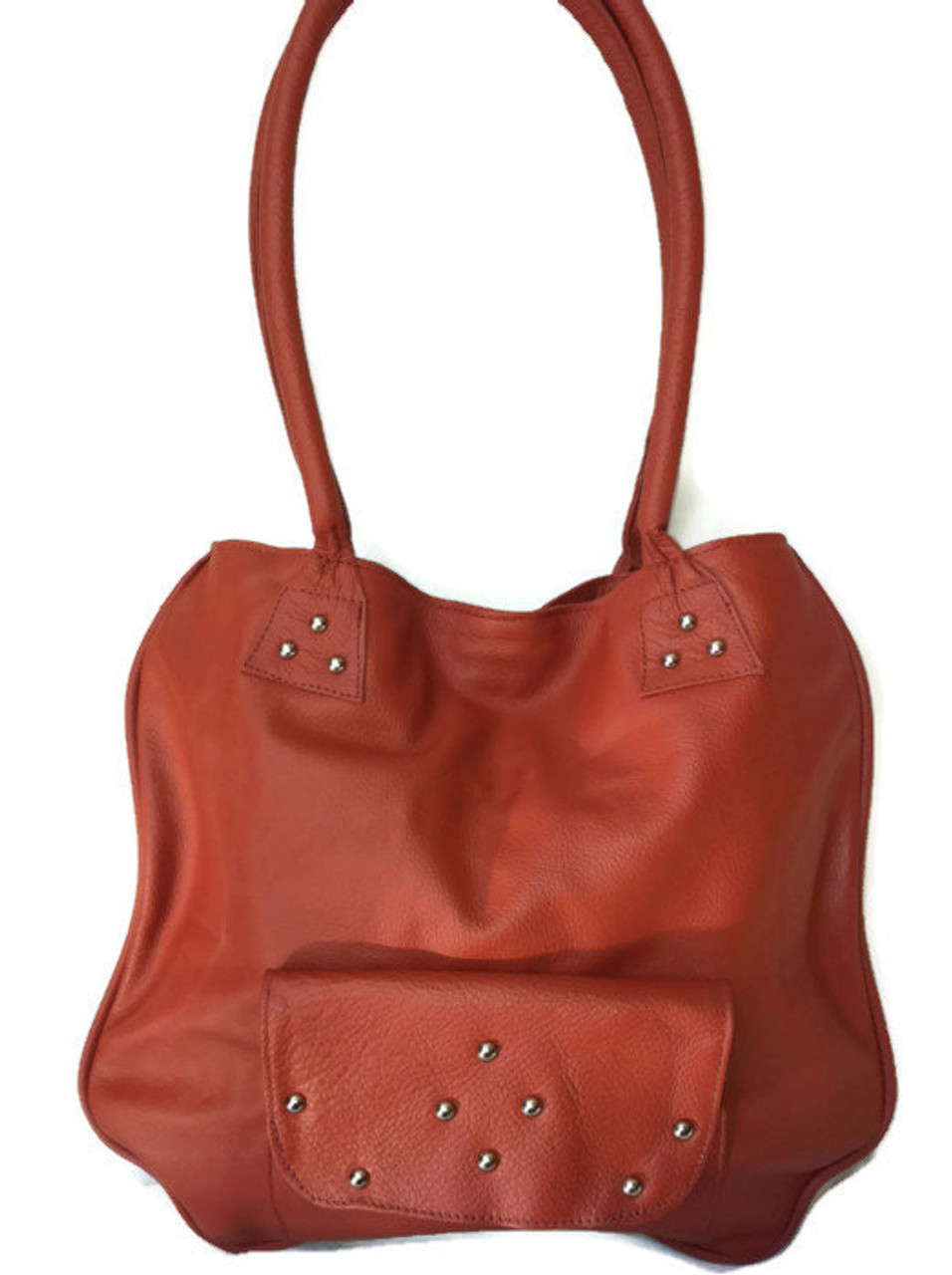 coral leather handbag