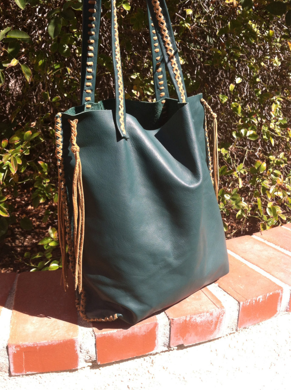 Boho Chic Bag, Hunter Green Leather Everyday Purse, Rustic Handbag, Carmen Fgalaze Genuine