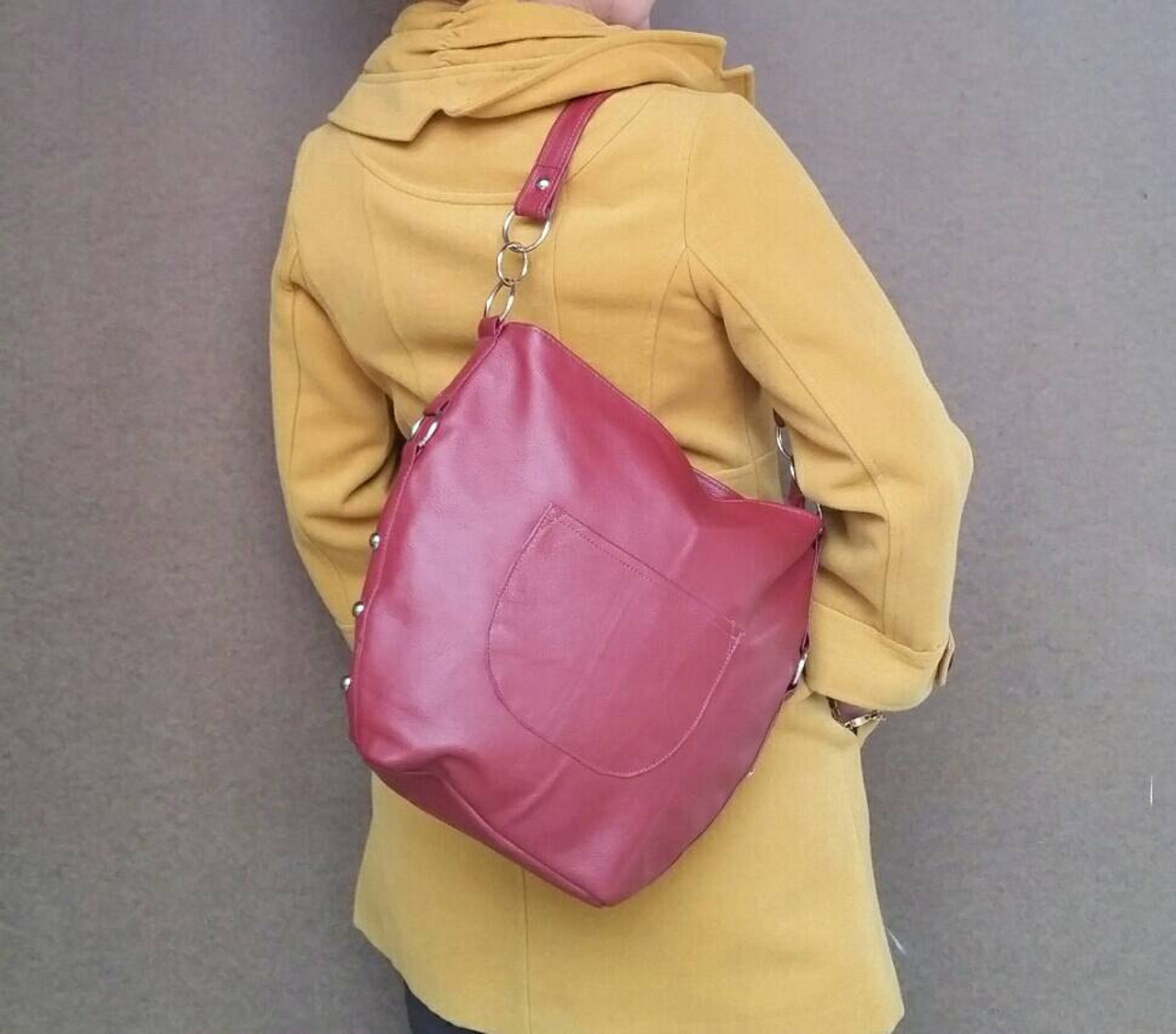 Hobo leather purse dark red bag medium retro fashion casual style ...