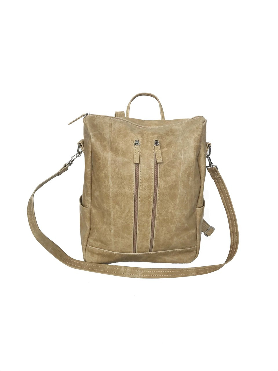 distressed leather backpack