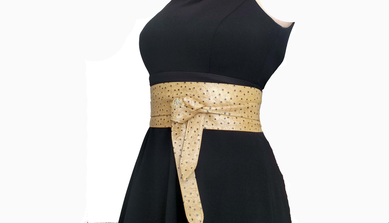 Stunning Wide Wrap Leather Obi Belt, Fashionable Casual Dress