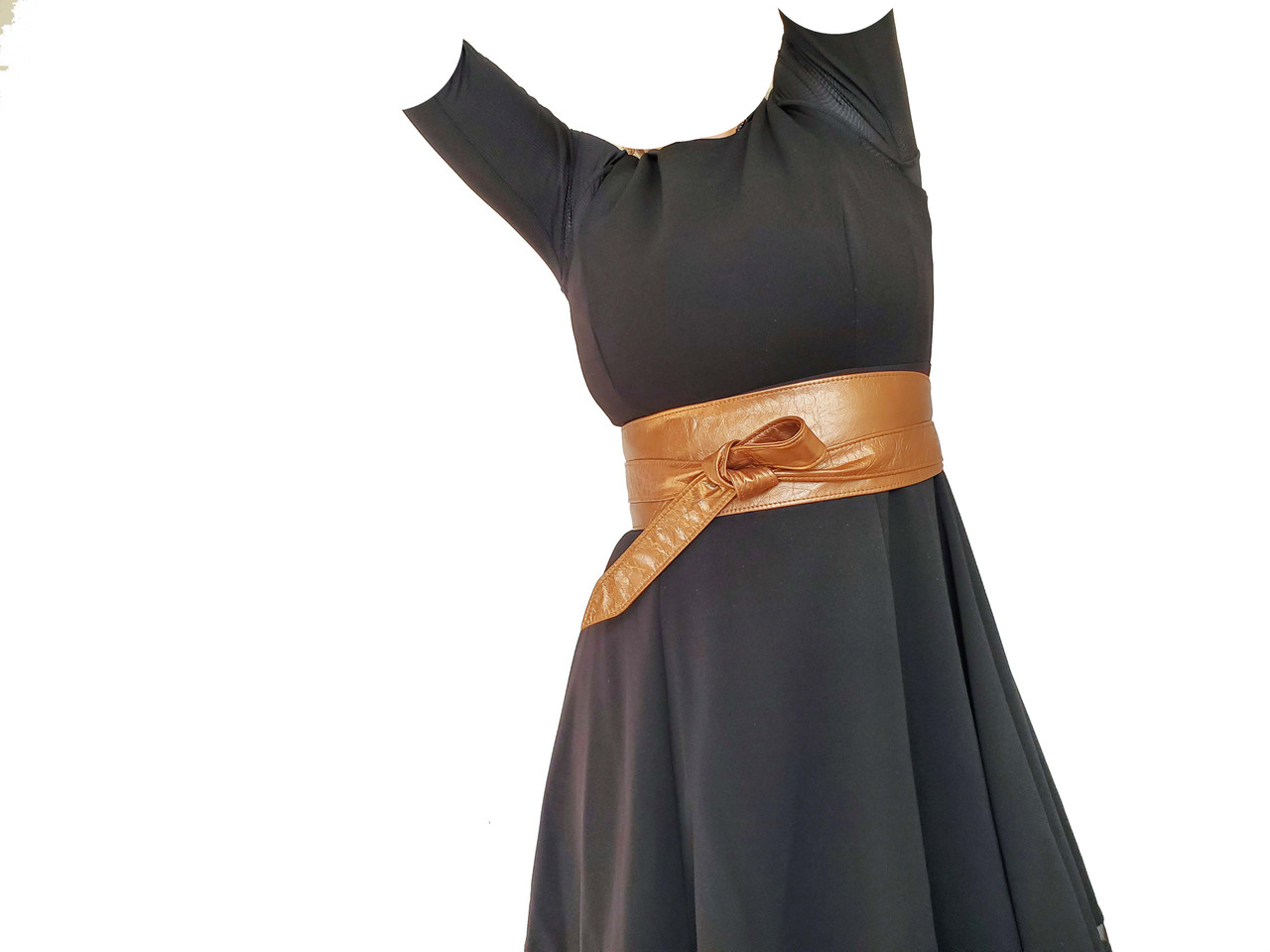 Wrap Leather Obi Belt, Metallic Bronze Wide Evening Tie Stylish
