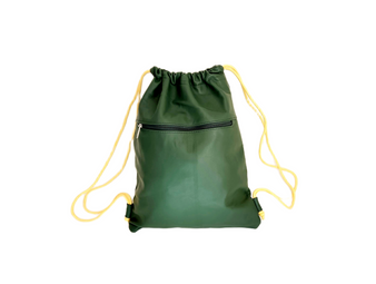 Green leather drawstring sack bag for men