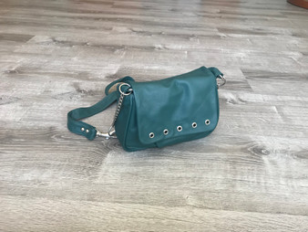 green leather bag