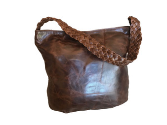 Distressed Oil Leather Hobo Bag w/ Braided Handle, Rustic Handbag, Claudia