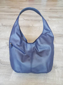 Blue Leather Handbag w/ Pockets, Everyday Casual Handmade Bags, Alicia