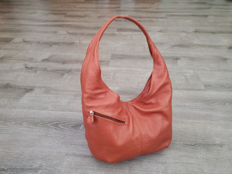 Bright tan leather hobo bag