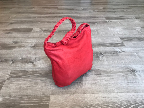 Boho Chic Red Leather Ho bo Bag - Braided Handle Purse - Bohemian Shoulder Handbag claudia