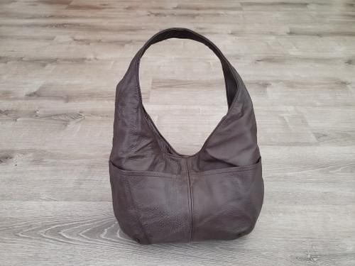 Chocolate brown leather bag in hobo style