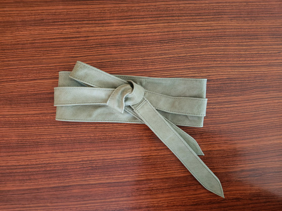 Distressed vintage light green leather wide wrap belt