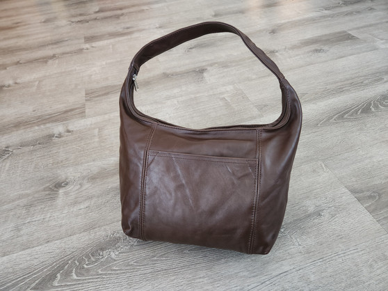 Dark brown leather hobo bag in retro style