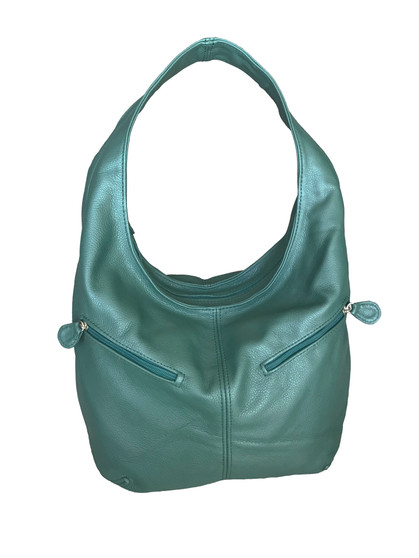 Green leather hobo bag in retro style