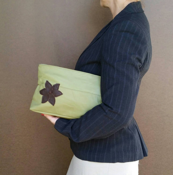 Green Leather Clutch, Handmade Women Handbags,  Ivanka