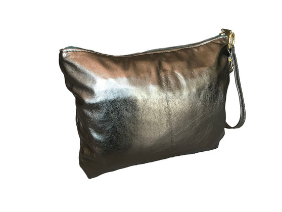 Metallic Leather Clutch Bag, Bronze Evening Purse, Angel