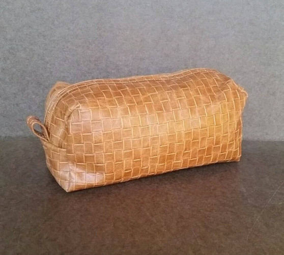 Unique Brown Tan Textured Leather Make UP or Toiletry Bag, Men's Gifts