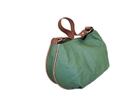 Green Leather Bag, Small Hobo Purse, Two Tones, Adriana