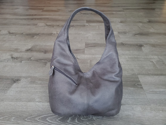 gray leather bag