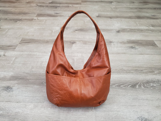 Whiskey brown leather hobo bag