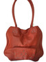 Coral pink leather tote purse - rustic flat classic style bag - shoulder handbag lora