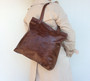 Wash Distressed Oil Leather Tote Bag w/ Pocket,  Original Fashion Shoulder Handbag, Yuritzy