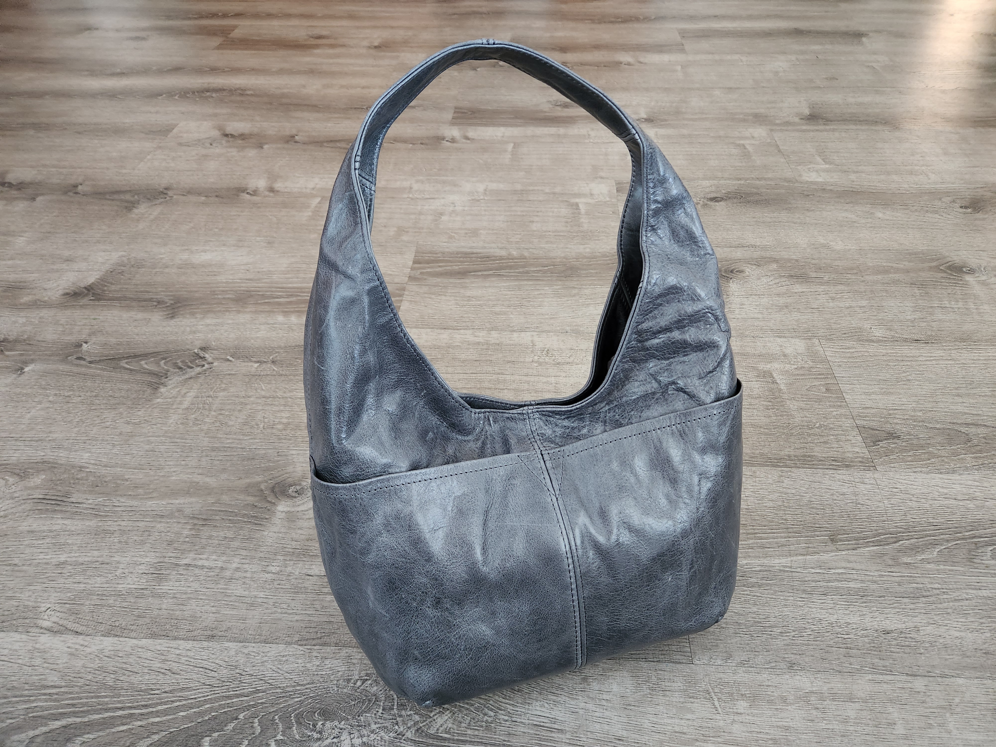 Distressed Gray Leather Hobo Bag, Boho Chic Rustic Shoulder Handbag, Alicia  - Fgalaze Genuine Leather Bags & Accessories