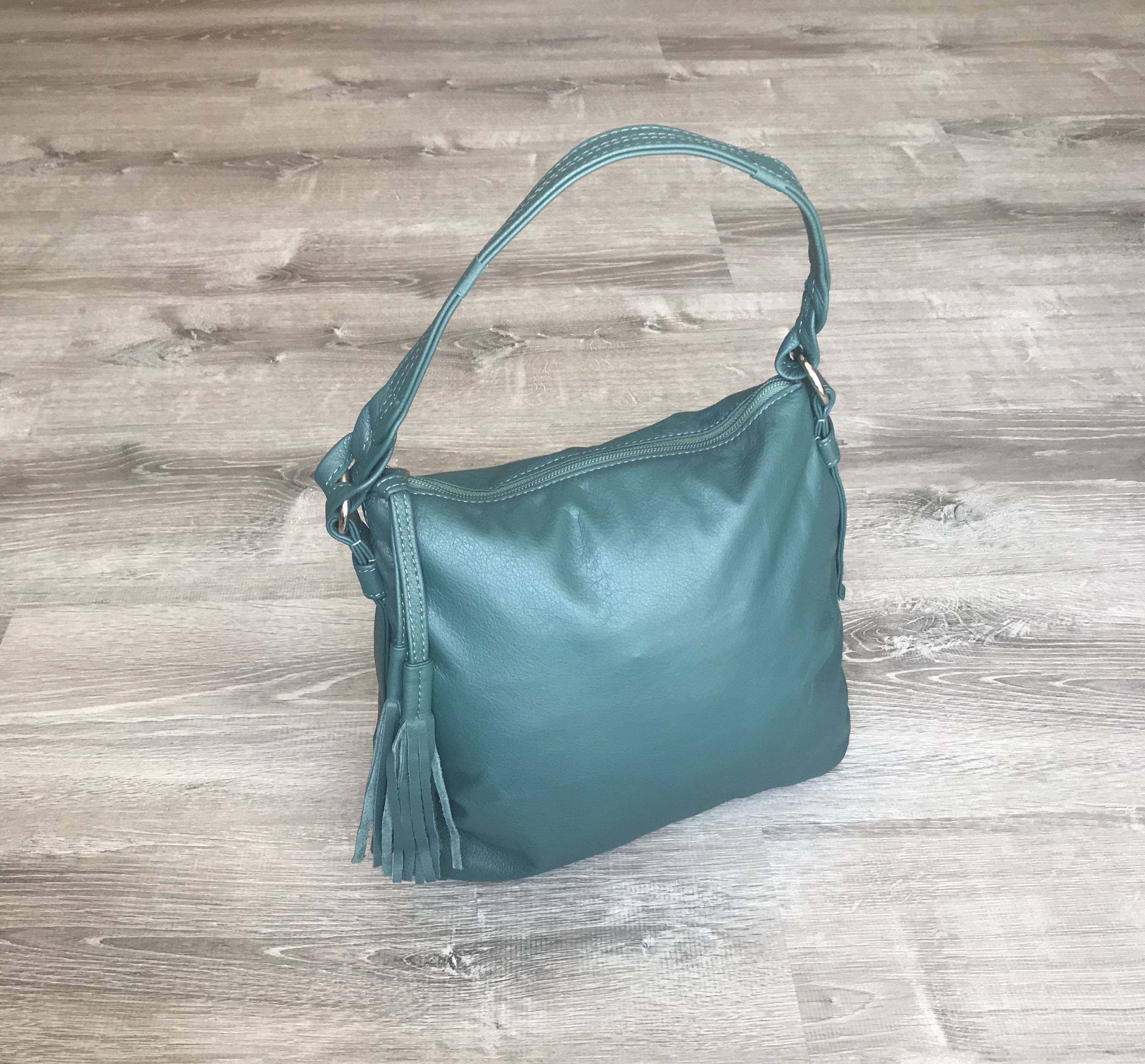 teal leather handbags