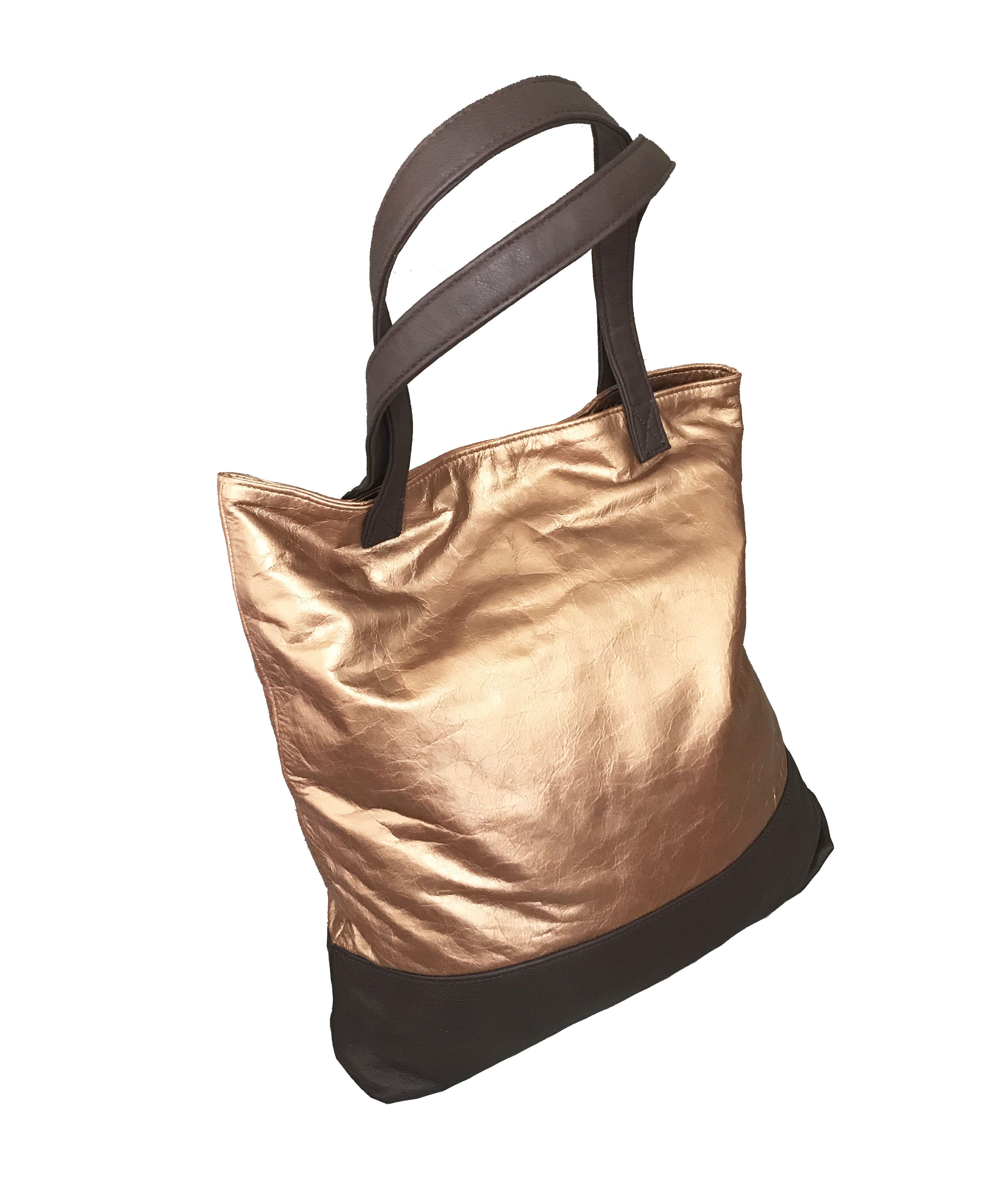 Two Tones Bronze And Dark Brown Leather Tote Bag Metallic Shoulder Handbag Large Handmade Totes Yosy Fgalaze Genuine Leather Bags Accessories