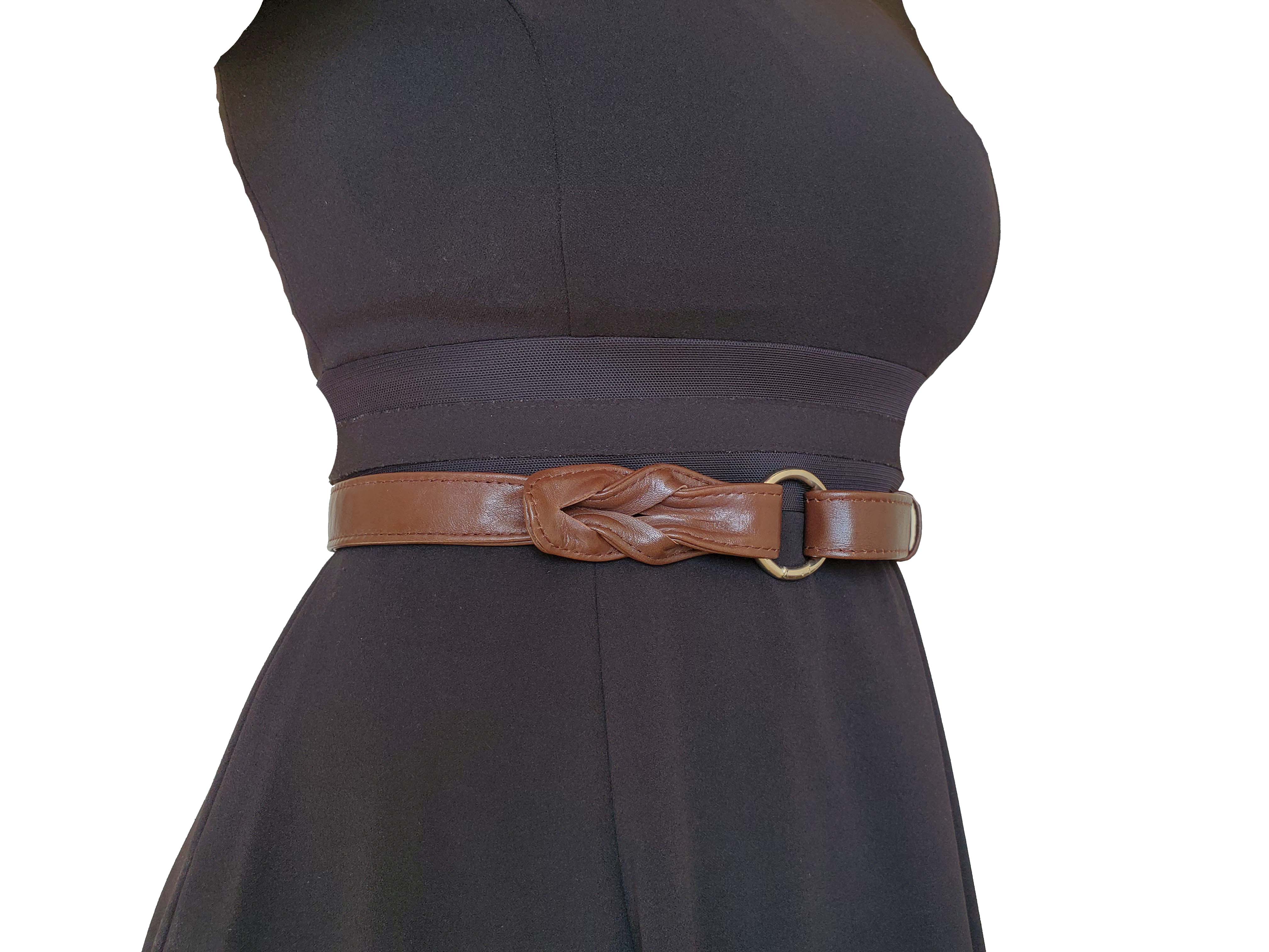 FIORETTO Dress Belts for Women, Wide Black Brown Elastic Belt, Fashion Cinch Belt, Leather Ladies Waist Belts