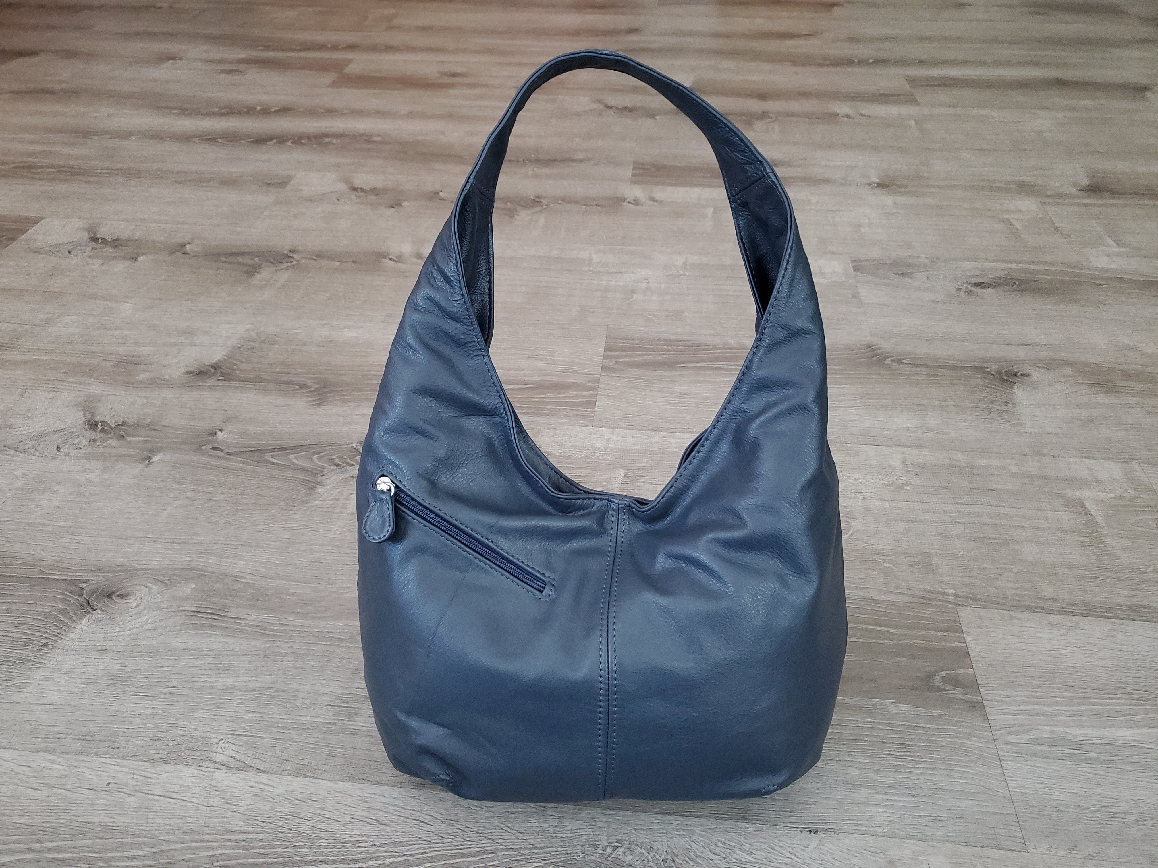 Moda Luxe Blue Leather Fringe Handbag Hobo Purse shoulder 12 high 15 wide