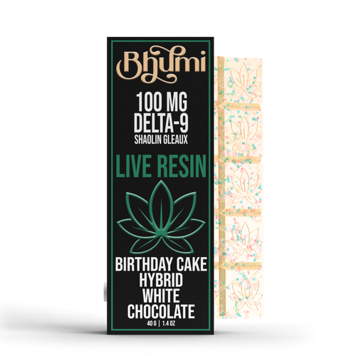 Bhumi Hybrid 100mg Delta 9 + CBDa Live Resin Birthday Cake White Chocolate Bar Bhumi Hybrid 100mg Delta 9 + CBDa Live Resin Birthday Cake White Chocolate Bar