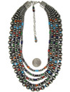 Three Strand Graduated Multi Gemstone Silver Bead Necklace Set (NK5379)