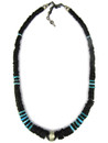 Jet, Turquoise & Silver Bead Necklace by Daniel Coriz (NK5502)
