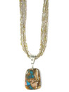 Multi Gemstone Inlay Pendant and Mother of Pearl Heishi Necklace (NK5015)