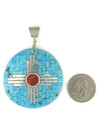 Turquoise & Coral Zia Inlay Pendant by Ambrosio Chavez (PD6067)