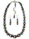 Turquoise & Coral Silver Bead Necklace Set (NK5066)