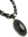 Silver Onyx Cluster Necklace Set by Linda Yazzie (NK5069)