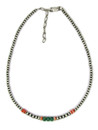 Turquoise & Spiny Oyster Shell Silver Bead Necklace (NK5465)