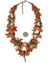 Two Strand Spiny Oyster Shell, Turquoise & Gemstone Necklace (NK5474)