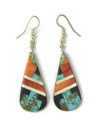 Turquoise, Spiny Oyster Shell, Jet & Mother of Pearl Inlay Earrings (ER6512)