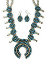 Turquoise Petit Point Cluster Squash Blossom Necklace Set (NK9447)