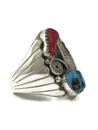 Kingman Turquoise & Coral Silver Ring Size 10 1/2 (RG9448)