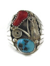 Kingman Turquoise & Coral Silver Ring Size 10 1/2 (RG9448)