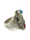 Kingman Turquoise & Coral Silver Eagle Ring Size 10 3/4 (RG9449) 