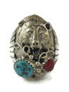 Kingman Turquoise & Coral Silver Bear Ring Size 10 (RG9469)