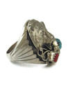 Kingman Turquoise & Coral Silver Bear Ring Size 10 (RG9470)