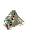 Kingman Turquoise & Coral Silver Bear Ring Size 11 (RG9557)