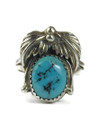 Kingman Turquoise & Sterling Silver Leaf Navajo Ring Size 7.5 (RG9583)