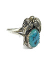 Kingman Turquoise & Sterling Silver Leaf Navajo Ring Size 7.5 (RG9583)